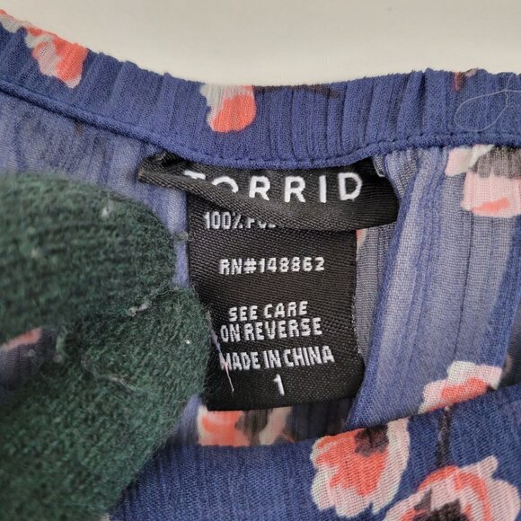 Torrid Blue Pink Floral Sheer Tiered Ruffle Chiffon Banded Cami Tank Blouse 1X - Picture 10 of 12